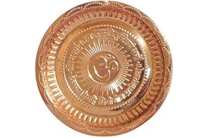 PARIJAT HANDICRAFT Brass puja Plate aarti pujan thali Golden Brass Prashad Chandan Pooja Article (6-Inch, Om-Design)