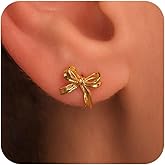 HANLI Bow Earrings for Women - 14K Gold Plated Silver Dainty Bow Earrings Small Gold Stud Earring Jewelry Gifts for Her