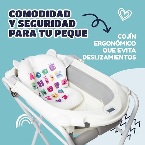 Baby Bath with Feet – Includes Digital Thermometer + Ergonomic Cushion + Bath Jug – Foldable Baby Bath – Non-Slip Feet – Banheira Baby with Stand – See Mounting Video Included