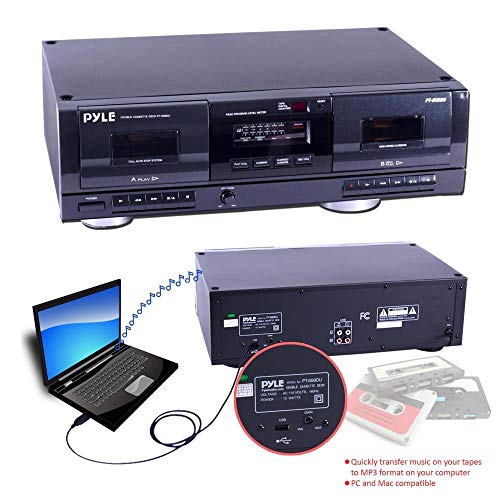Dual Stereo Cassette Tape Deck - Clear Audio Double Player Recorder w/ MP3 Music Converter, RCA for Recording, Dubbing, USB, Retro Design - For Standard / CrO2 Tapes - Pyle (Certified Refurbished) - Thumbnail 2