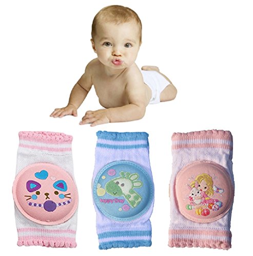 VEVELE Baby Cartoon Kneepads with Sponge for Crawling 3 Pairs, Cotton Soft Little Leg Warmers, Safety Protect Knee and Elbow Against Hard Floors and Carpets