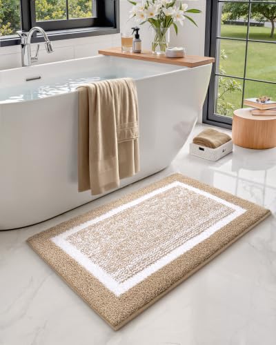 Color&Geometry Simple and Stylish Large Bath Mats for Bathroom Non Slip, 51 x 81 cm Khaki Bathroom Rugs, Absorbent, Soft, Washable, Microfiber Shower Mat