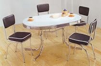 Retro Dining Table Set Four Black Chairs Chrome Plated