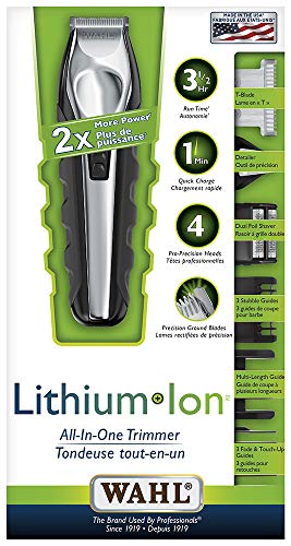 Wahl Canada Stainless Steel Lithium Ion+ Beard and Nose Trimmer for Men, Detail Shaver, Beard Trimmer, Rechargeable Trimmer, All in One Men's Grooming Kit, Certified for Canada, Trimmer for Facial Hair - Model 3266