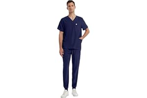 Uniforms World Scrub Sets for Men, Stretchy V-Neck Scrubs Top & Yoga Jogger Pants with 8 Pockets