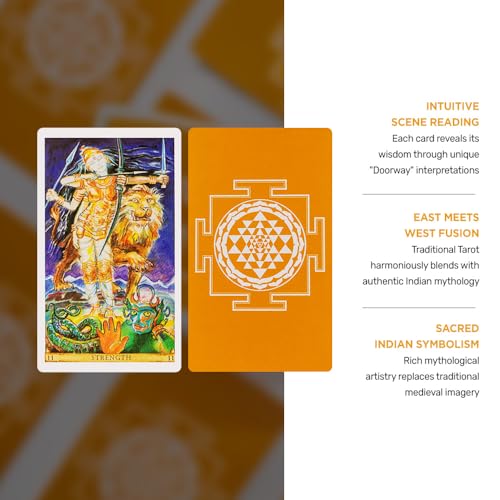 The Sacred India Tarot Deck - 78 Premium Tarot + 4 Bonus Cards with 350-Page Guidebook - Readings Based on Indian Mythology - for Beginners & Professionals - Magnetic Lock Box with Bookmark & Altar