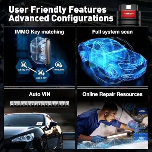 Thinkcar ThinkDiag OBD2 Car Diagnostic All System Bidirectional OBD2 Bluetooth Car Scanner, OE Level, ECU Coding, 15+ Reset Functions All Software 1 Year AUTO VIN