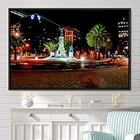 Framed Canvas Wall Art City Illuminations Aerial Cityscape Contemporary Multicolor Photography Places Realism Ultra Urban - 16x24 inches