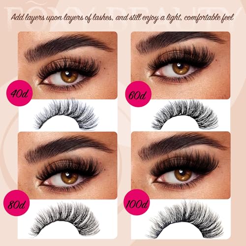 Lash Clusters Fluffy Lashes 40D60D80D100D Lash Clusters Kit D Curl Eyelash Extensions Kit Dramatic Volume 10-16MM Ultra-Thin Band for Beginners