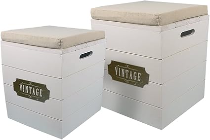 MAIKO Juego de Puff Contenedor, Madera, Blanco, 34x34x40 cm ...