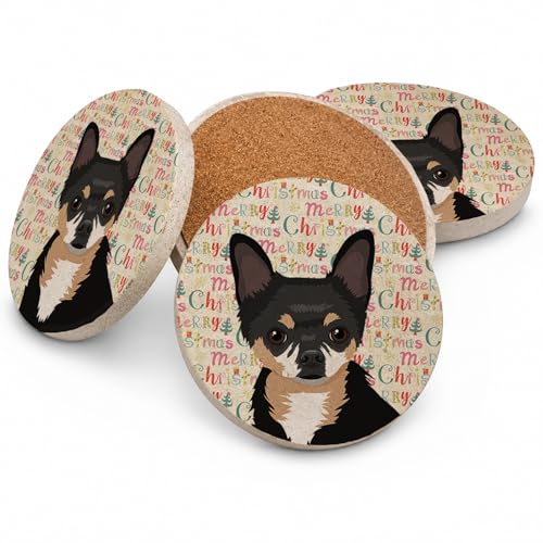 Caroline's Treasures Chihuahua Tricolor #2 Christmas Large Sandstone Coasters P…