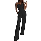 HGps8w Women's Elegant Rompers Sexy V Neck Strapless High Waist Wide Leg Long Pants Jumpsuits Summer Party Club Outfits