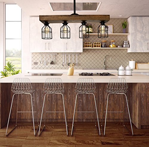 Farmhouse Lighting Triple Wood Beam Rustic Decor Chandelier Light -Rustic Lighting for Kitchen Island Lighting, Dining Room, Bar, Industrial, and Billiard Table-Wooden Light with Edison Cages (Smooth)