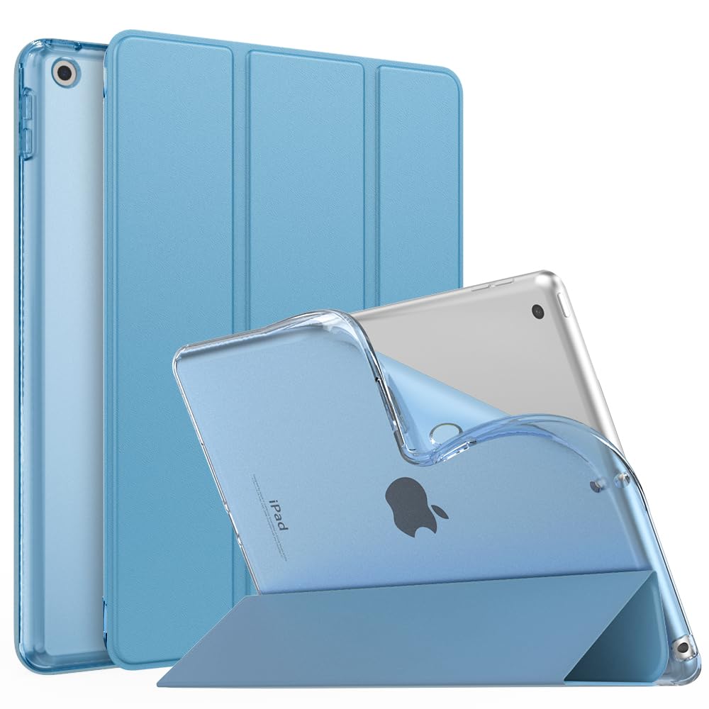 MoKo Case for iPad 9th Generation 2021/ iPad 8th Generation 2020/ iPad 7th Generation 2019, Soft Translucent TPU Frosted Back Cover Slim iPad 10.2 inch Case with Stand, Auto Wake/Sleep, Misty Blue — image 1