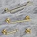 Hoooh 4-Piece Bathroom Accessories Set Stainless Steel Wall Mount Gold - Includes Double Towel Bar, Hand Towel Rack, Toilet Paper Holder, Robe Hooks, BS100S4-BG