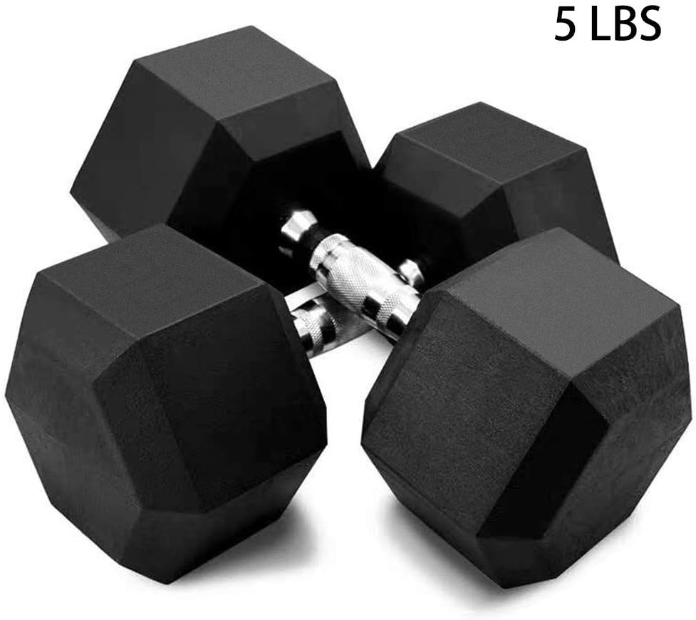 Barbell Set Hex Rubber Dumbbell with Metal Handles Heavy Dumbbell 5lbs, 10lbs, 20lbs, 30lbs, 50lbs Dumbbell Barbell Weights Set for Fitness Training