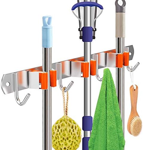 devesanter Mop Holder Broom Hanger Wall Mount Garden Cleaning Heavy Duty Tool Hanger Saving Space Rack for Kitchen Garden and Garage Laundry (3 Rack)