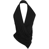 OYOANGLE Women's Draped Front Sleeveless Halter Top Backless Y2K Summer Going Out Tops