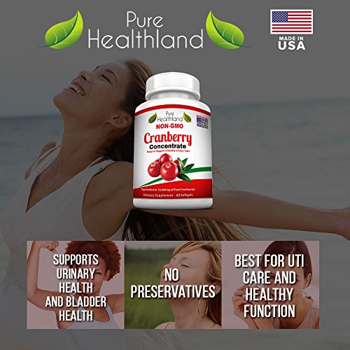 Non GMO Cranberry Concentrate Supplement Pills for Urinary Tract Infection UTI. Equals 12600mg Cranberries. Triple Strength Kidney Bladder Health for Men & Women. Easy to Swallow Softgels, 6 Bottles