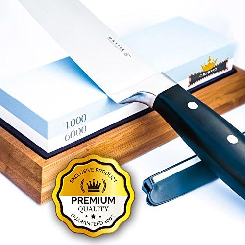 Culinerro - Premium Knife Sharpening Stone-1000/6000 Grit Japanese Sharpener Waterstone - Includes Non-Slip Base and Angle Guide for Chef, Kitchen, Pocket Knife and Scissors