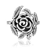 925 Sterling Silver 20 mm Vintage Style Detailed Rose with Leaves Ring - Nickel Free