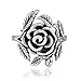 925 Sterling Silver 20 mm Vintage Style Detailed Rose with Leaves Ring - Nickel Free