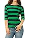 Allegra K Women's Slim Fit Elbow Sleeve Striped Boat Neck T-Shirt X-Large Dark Green