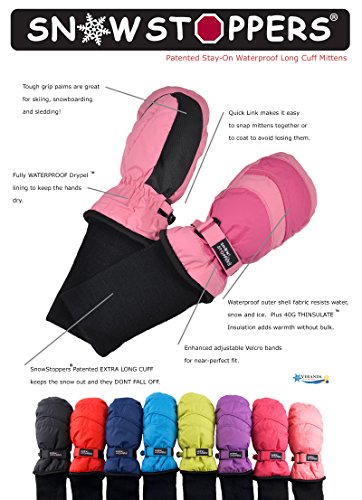 SnowStoppers Kid's Waterproof Stay On Winter Nylon Mittens Small / 1-3 Years Pink/Fuschia