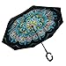 ALINK Inverted Umbrella, Reverse Folding Double Layer Inside Out Outdoor Rain Away Car Umbrella - Peacock Ling