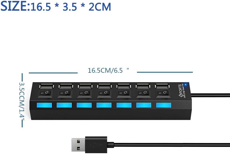 7 Port USB Hub with Individual LED Power Switches,7 Port USB2.0 Date hub high Speed up to 5Gbps Compatible with PC Laptop and Other Devices …: Computers & Accessories