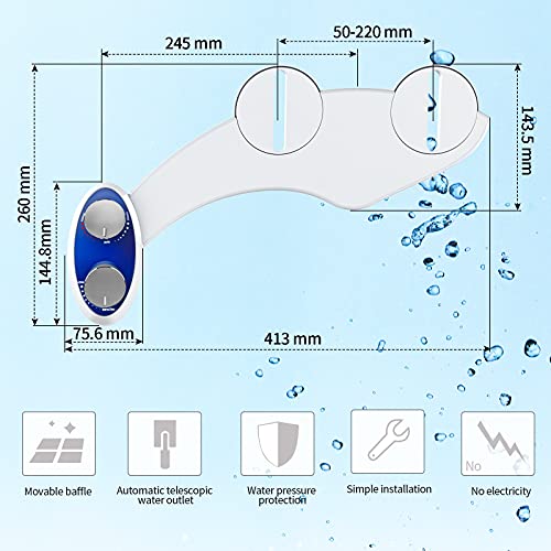 Bidet Attachment, Fresh Water Spray - BLUE STONE Non-Electric Mechanical Self Cleaning Dual Nozzle for Toilet Attachment, Cold Water Bidet Toilet Seat