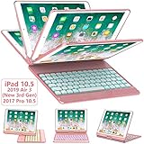 iPad Pro 10.5 Keyboard Case 2017/ iPad Air 3 Case with Keyboard 10.5 2019-360 Rotate 7 Color Backlit Wireless Keyboard with Smart Folio Hard Back Cover, Ultra Slim, Auto Sleep/Wake, Rose Gold