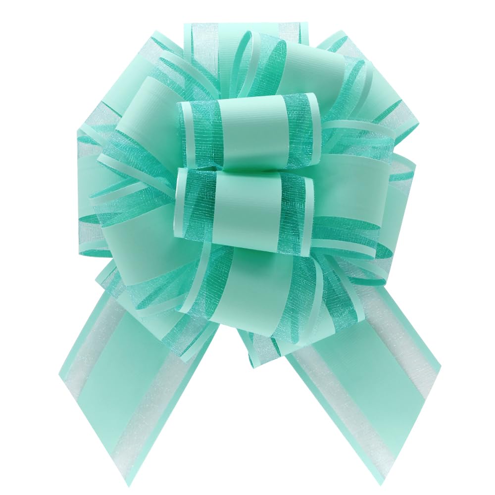 Photo 1 of 10 Pieces Large Pull Bows, 6 inches Bow for Gift Wrapping, Basket Decoration, Party, Birthday Gift, Wedding Ribbon Bow, Valentine's Day Gift Decoration (Turquoise Blue)