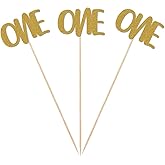 Gold One Centerpiece Sticks, 12-Pack Table Topper Double-Sided Girl Boy Birthday Party Decorations
