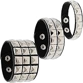 BaBakiak 3 Piece 80s Leather Studded Punk Bracelet, Rock Studded Leather Wristband for Men Women