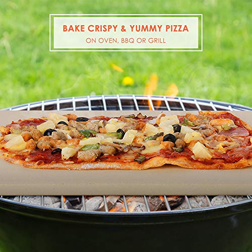 femor Pizza Grilling Stone 15"x12" with Pizza Peel & Recipe- Rectangular Baking Stone for Oven, Grill & BBQ