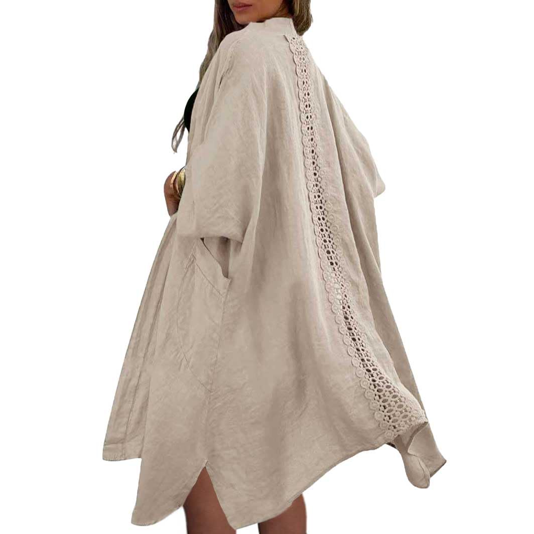 ANNA-KACI Long Boho Kimono Cardigan - Open Front Lace Cover Up, Maxi Length