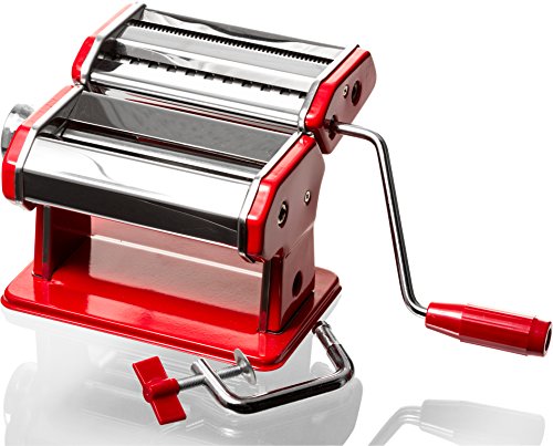 Professional Grade Pasta Maker - Stainless Steel Pasta Machine - Red Pasta Roller Spaghetti Noodle Maker