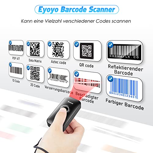 Eyoyo Mini 2D Bluetooth Barcode Scanner, 3 in 1 USB Wired/2.4G Wireless/Bluetooth Bar Code Reader Portable 1D QR Image Scanner PDF417 Data Matrix Code for iPad, iOS, Android