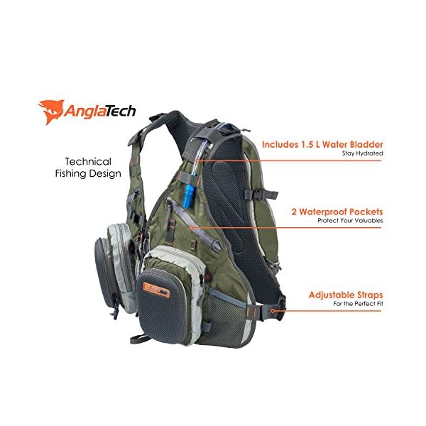 Fly-Fishing-Backpack-and-Vest-Combo-by-AnglaTech-with-15-Liter-Hydration-Water-Bladder-for-Men-and-Women-Adjustable-Breathable-Back-Pack-Packs-Gear-and-Vests-for-FlyFishing-2016-Design