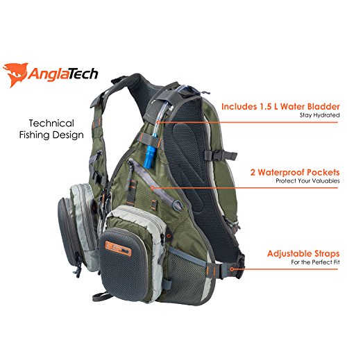 Anglatech-Fly-Fishing-Backpack-Vest-Combo-Chest-Pack-for-Tackle-Gear-and-Accessories-Includes-Water-Bladder-Adjustable-Size-for-Men-and-Women AnglaTech fishing backpack