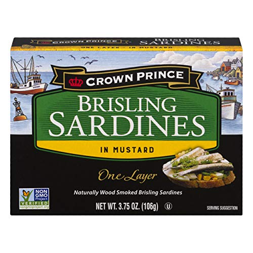 Crown Prince One Layer Brisling Sardines in Mustard, 3.75Ounce Cans