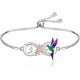 Fenthring Hummingbird Bracelet Sterling Silver Infinity Hummingbird Bracelets for Women Adjustable Bird Flower Hummingbirds Christmas Mothers Day Gifts