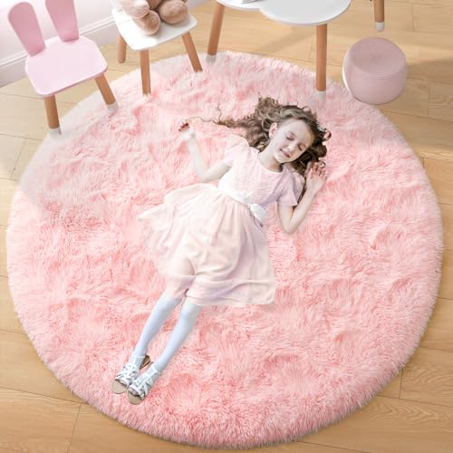 Noahas Fluffy Round Rug 6Ft,Pink Rugs for Bedroom Girls,Fuzzy Rug for ...
