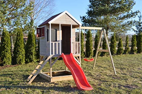 Wendi Toys M9 Spielhaus Garten Holz | Spielhaus Kinder Holz | Spielturm mit Rutsche und Baby Schaukel | Klettergerüst Outdoor Spielplatz für Garten | Kinderspielzeug ab 3 Jahre | Stelzenhaus Kinder – Bild 3