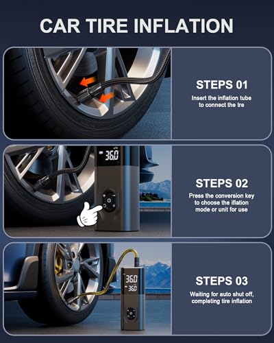 Tire Inflator Portable Air Compressor, 180PSI Air Compressor for Car, 6X Faster Air Pump with Digital Pressure Gauge, Tire Pump with Dual Mode Inflation for Car, Motorcycle, Bike and Ball