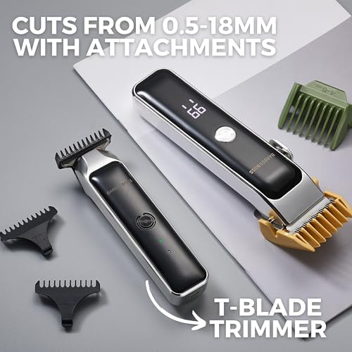 Kit de aparador de cabelo masculino, cabeleireiros de barba sem fios com 7 pentes, esfera de comprimento ajustável, ajustes de velocidade dupla, carregamento USB e lâminas cerâmicas