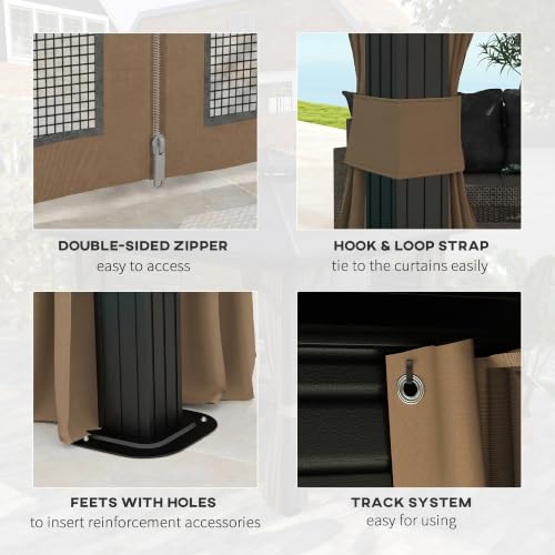 Outsunny 10x10 Hardtop Gazebo with Mesh Netting and Curtains, Dark Brown image 20