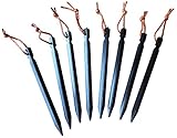 Tent Stakes Ultralight Aluminum Camping Hiking Peg with Reflective Pull Cords & Pouch Tri Cone - Y Beam Design, 8 Pack - Ocra