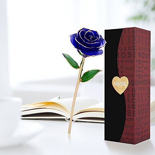 24K Gold Rose Flower, Metal Dipped Roses Artificial Flowers for Valentine Day, Anniversary, Birthday for Lover